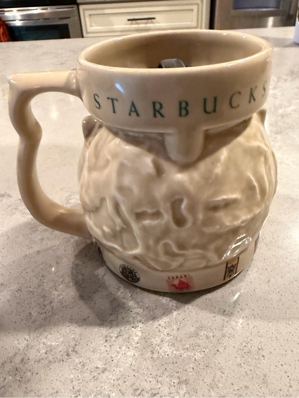 Vintage 1997 Starbucks Around the World Embossed Globe Coffee Mug 16oz w/Lid